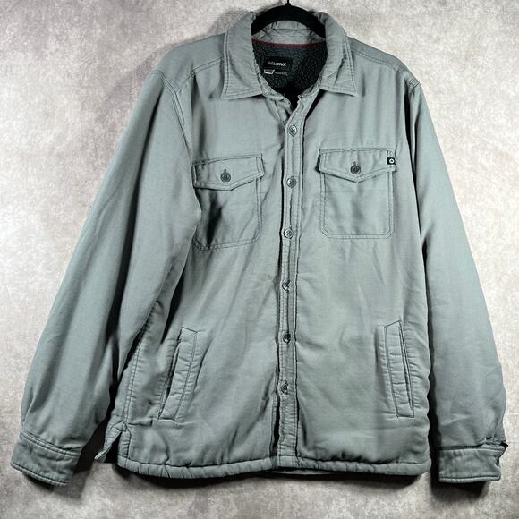 Marmot Shirt Jacket Mens Medium Gray Fleece Lined Button Front Shacket Preppy‎ - Picture 1 of 12